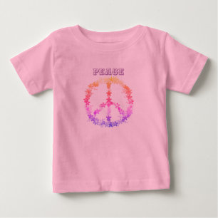 Camiseta De Bebé Signo de paz con flores coloridas, Texto personali