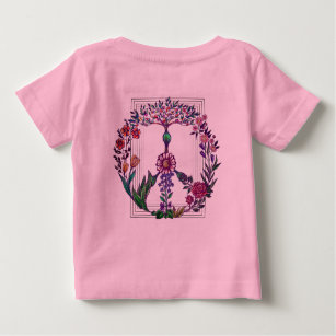 Camiseta De Bebé Signo de paz floral simple poder floral rosa moder