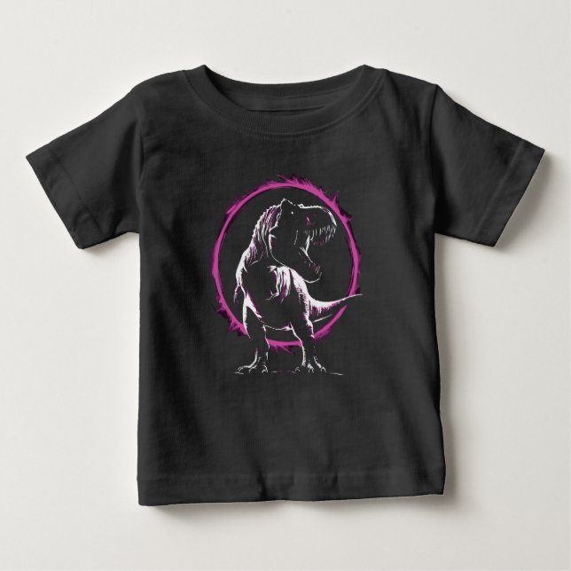 Camiseta De Bebé Silueta audaz de T-Rex con anillo de neón (Anverso)