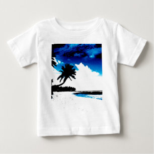 Camiseta De Bebé Silueta de árbol de palmera blanco azul