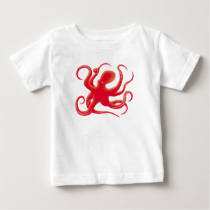 Camiseta De Bebé Silueta de arte octopus de vector rojo simple