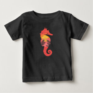 Camiseta De Bebé Silueta de Caballo Marino Atardecer Océano Tropica