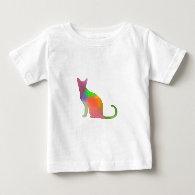 Camiseta De Bebé Silueta de gato de color de agua (Anverso)