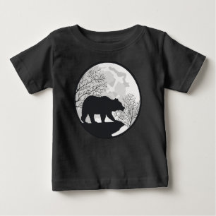 Camiseta De Bebé Silueta de la noche del oso y la luna en el desier