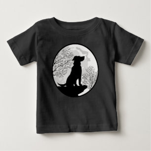 Camiseta De Bebé Silueta de luna y perro en la noche salvaje