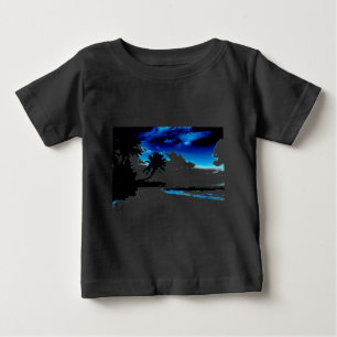 Camiseta De Bebé Silueta de palma azul negro blanco