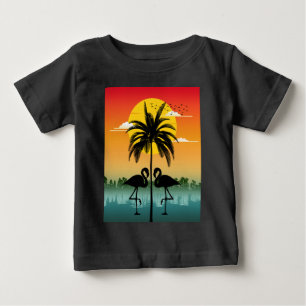 Camiseta De Bebé Silueta de puesta de sol Amante de flamencos Vibra