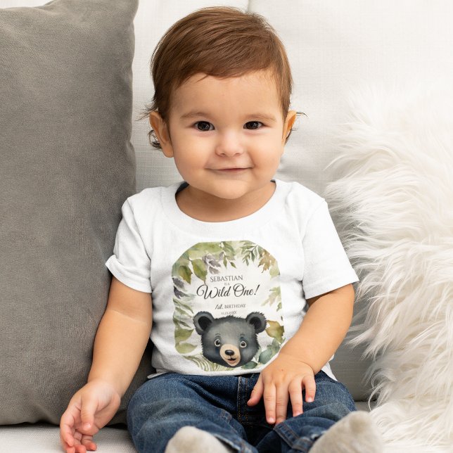 Camiseta De Bebé Silvestre Un Primer Cumpleaños Oso Woodland (Subido por el creador)