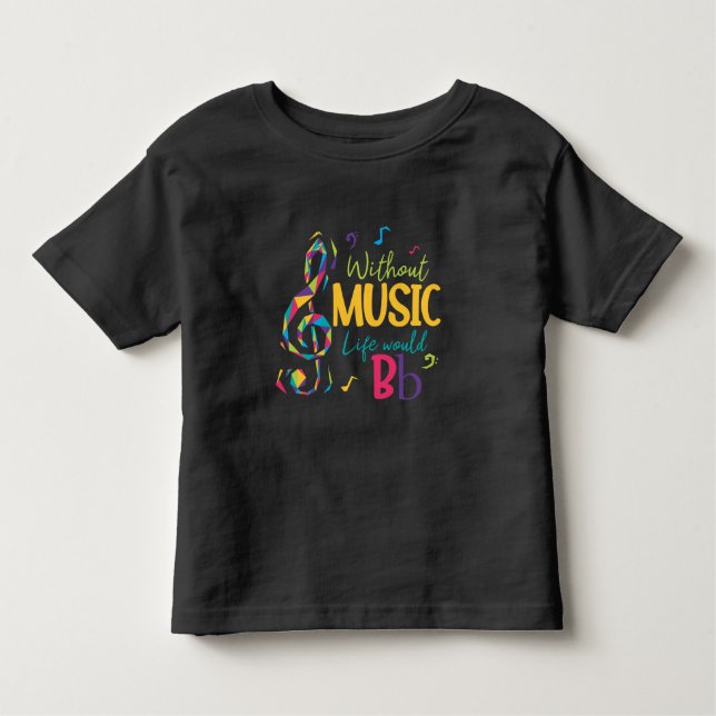 Camiseta De Bebé Sin Music Life Sería Flat Clef Notas Musicales (Anverso)