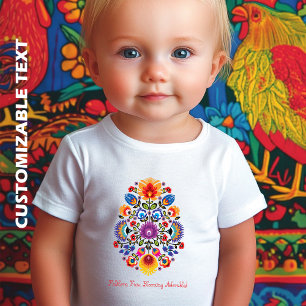Camiseta De Bebé Sinfonía floral polaca: Flores Wycinanki