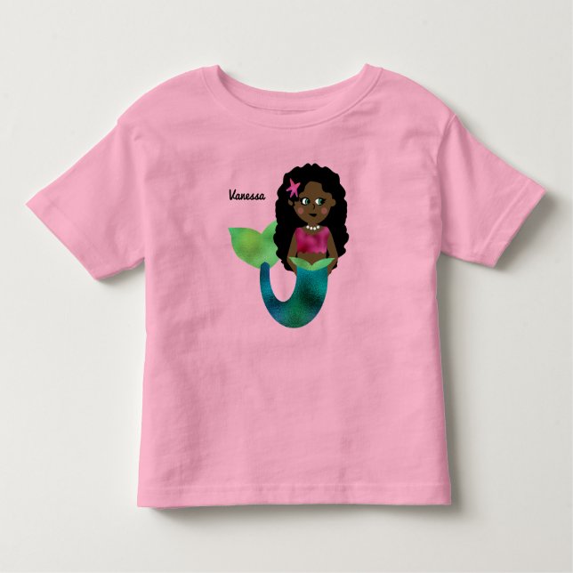 Camiseta De Bebé Sirena Afroamericana Personalizada Hojuela Falsa (Anverso)