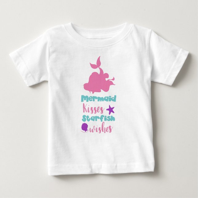 Camiseta De Bebé Sirena besa deseos de pez estrella, cola de sirena (Anverso)