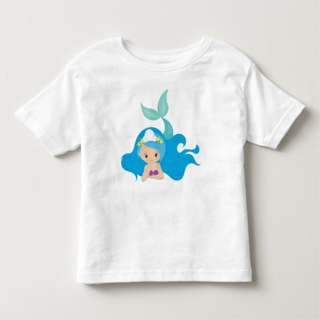 Camiseta De Bebé Sirena Cuidada, Pelo Azul, Sirena Pequeña, Starfis (Anverso)