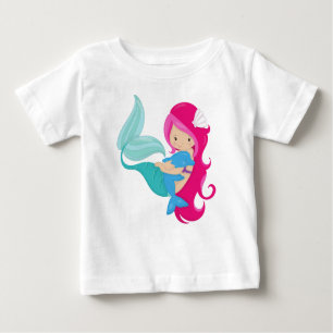 Camiseta De Bebé Sirena Cuidada, Sirena Pequeña, Pelo Rosa, Delfín