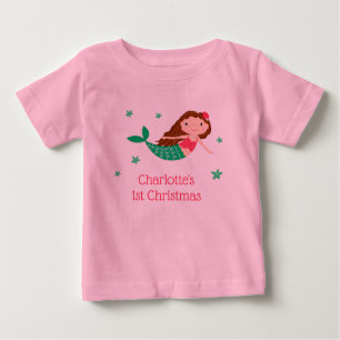 Camiseta De Bebé Sirena Cumple su 1er Navidad