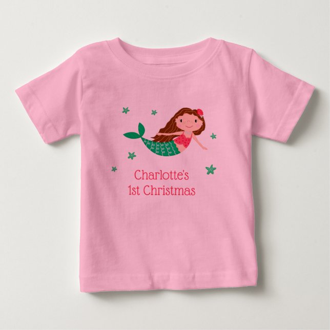 Camiseta De Bebé Sirena Cumple su 1er Navidad (Anverso)
