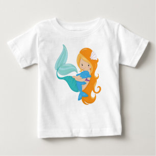 Camiseta De Bebé Sirena Cuta, Sirena Pequeña, Cabello Naranja, Delf