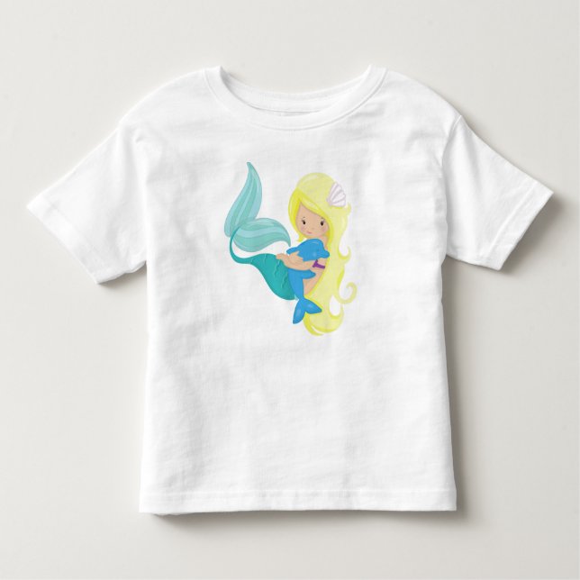 Camiseta De Bebé Sirena Cuta, Sirena Pequeña, Cabello Rubio, Delfín (Anverso)