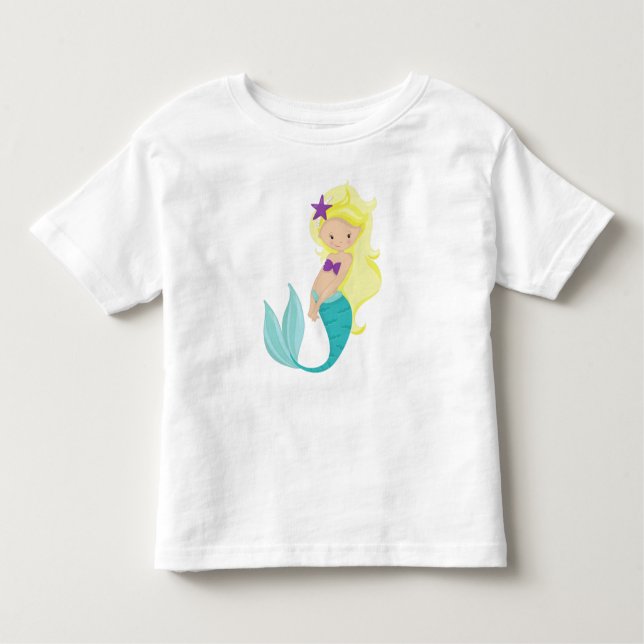 Camiseta De Bebé Sirena Cuta, Sirena Pequeña, Cabello Rubio, Estrel (Anverso)