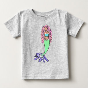 Camiseta De Bebé sirena de arco iris rosa azul violeta verde rizo n