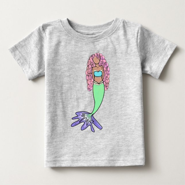 Camiseta De Bebé sirena de arco iris rosa azul violeta verde rizo n (Anverso)