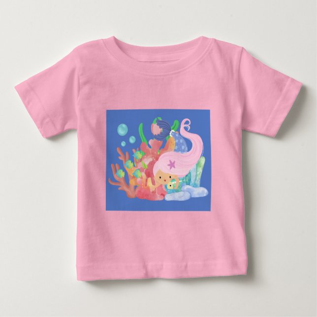 CAMISETA DE BEBÉ SIRENA DE PELO ROSA  (Anverso)