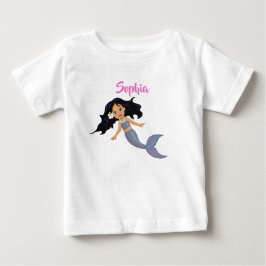 Camiseta De Bebé Sirena Lindo Cabello Oscuro Rosa Nombre Personal F