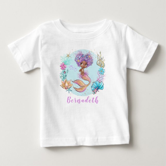 Camiseta de bebé sirena marrón personalizada (Anverso)