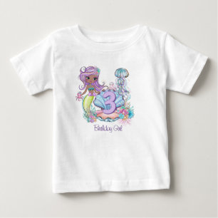 Camiseta De Bebé Sirena Vida Marina Fiesta de Cumpleaños con Edad