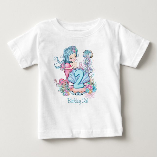 Camiseta De Bebé Sirena Vida Marina | Fiesta de Cumpleaños con Edad (Anverso)