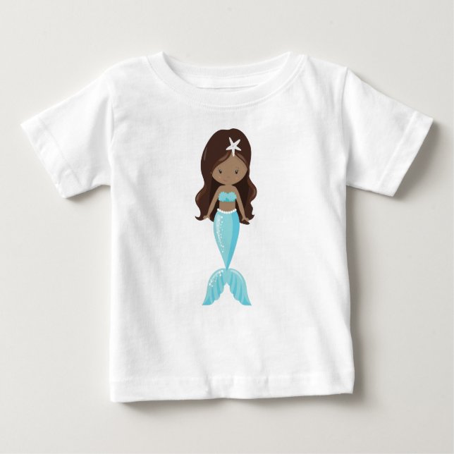 Camiseta De Bebé Sirenita afroamericana, sirena guapa, cola azul (Anverso)