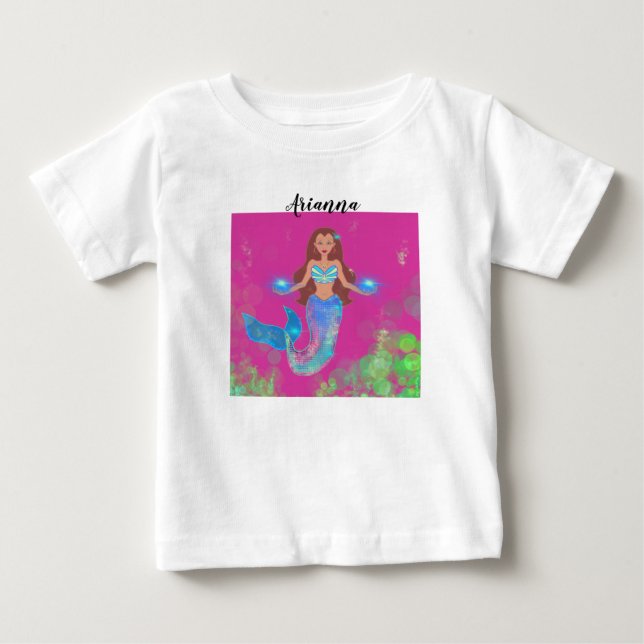 Camiseta De Bebé Sirenita mágica personalizada que esparce el pelo  (Anverso)