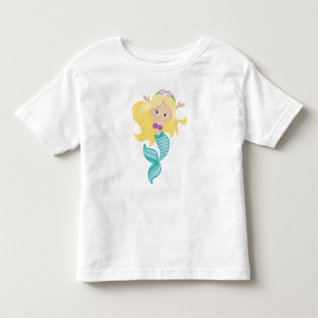 Camiseta De Bebé Sirenita, sirena, pelo rubio, conchas (Anverso)