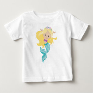 Camiseta De Bebé Sirenita, sirena, pelo rubio, conchas