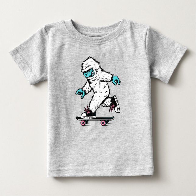 Camiseta De Bebé Skateboarding Bigfoot Sasquatch Animal salvaje (Anverso)