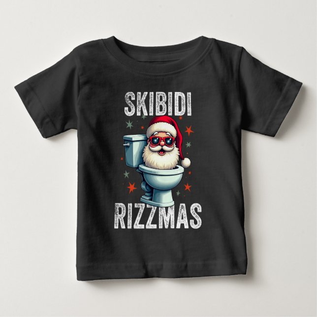 Camiseta De Bebé Skibidi Rizzmas Funny Santa White Navidades (Anverso)