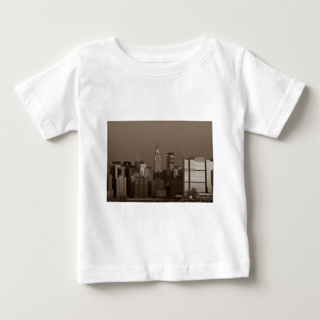Camiseta De Bebé Skyline Sepia New York (Anverso)