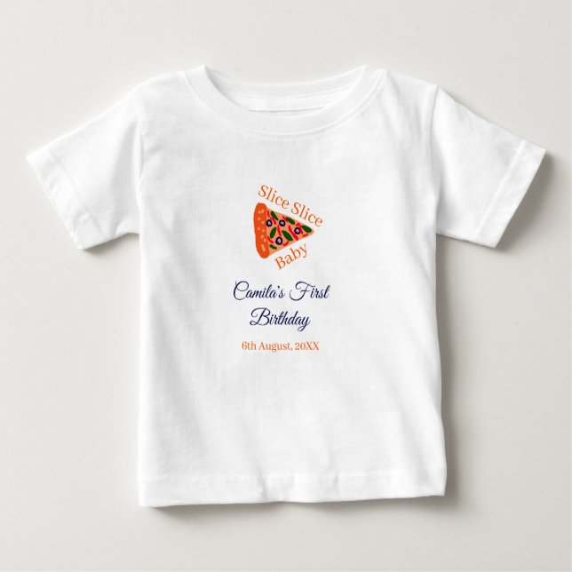 Camiseta De Bebé Slice Slice pizza bebé azul 1 cumpleaños (Anverso)