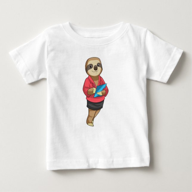 Camiseta De Bebé Sloth como secretario con Notepad (Anverso)