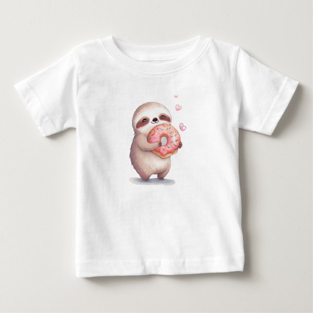 Camiseta De Bebé Sloth Loves Donut (Anverso)