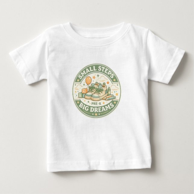 Camiseta De Bebé Small Steps Big Dreams Pre-K (Anverso)