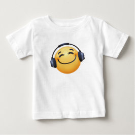 Camiseta De Bebé Smiley Emoji con auriculares en blanco