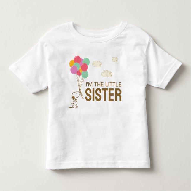 Camiseta De Bebé Snoopy y globos | Soy la hermanita (Anverso)
