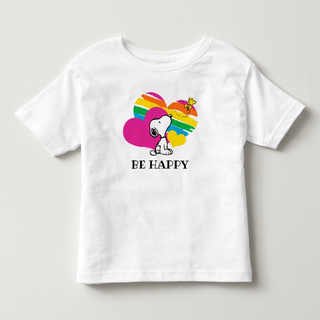 Camiseta De Bebé Snoopy y Woodstock | Corazones arcoiris (Anverso)