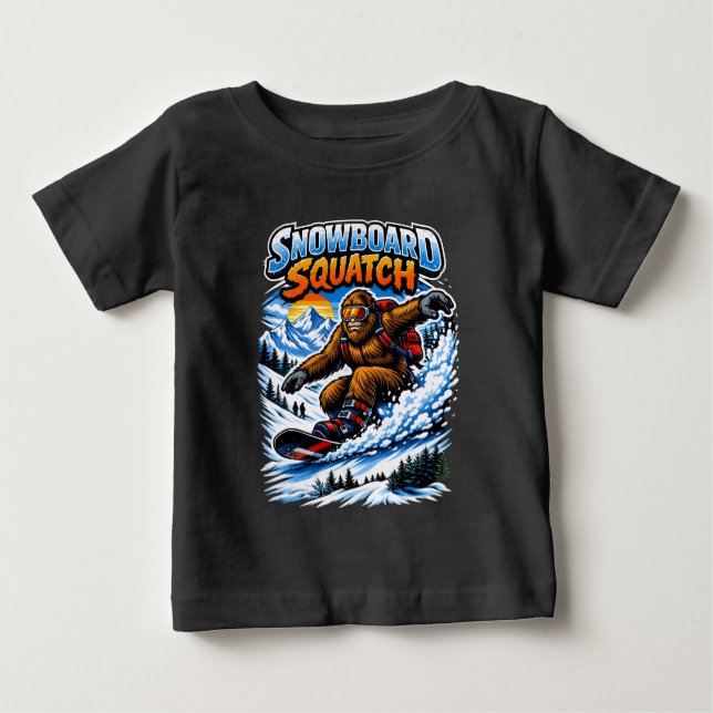 Camiseta De Bebé Snowboard Squatch – Funny Bigfoot Snowboarding  (Anverso)