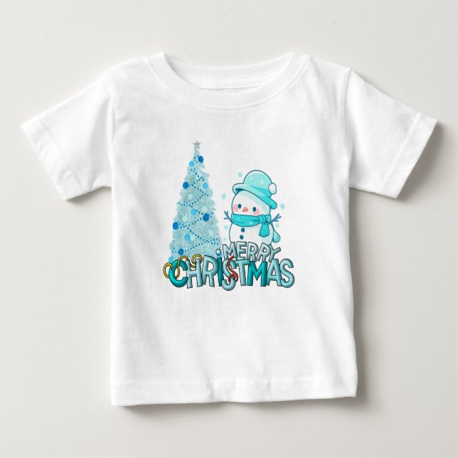 Camiseta De Bebé Snowman Merry Christmas Xmas Tree Snow T-Shirt (Anverso)