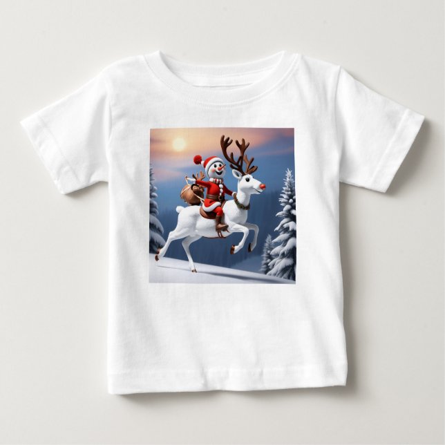 Camiseta De Bebé Snowman montando Navidades de reno (Anverso)