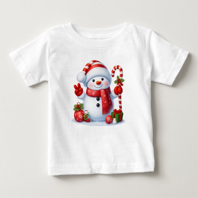 Camiseta De Bebé Snowman Peace Sign Christmas  (Anverso)