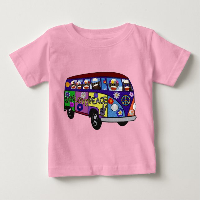 Camiseta De Bebé Sock Monkey Peace Bus  (Anverso)