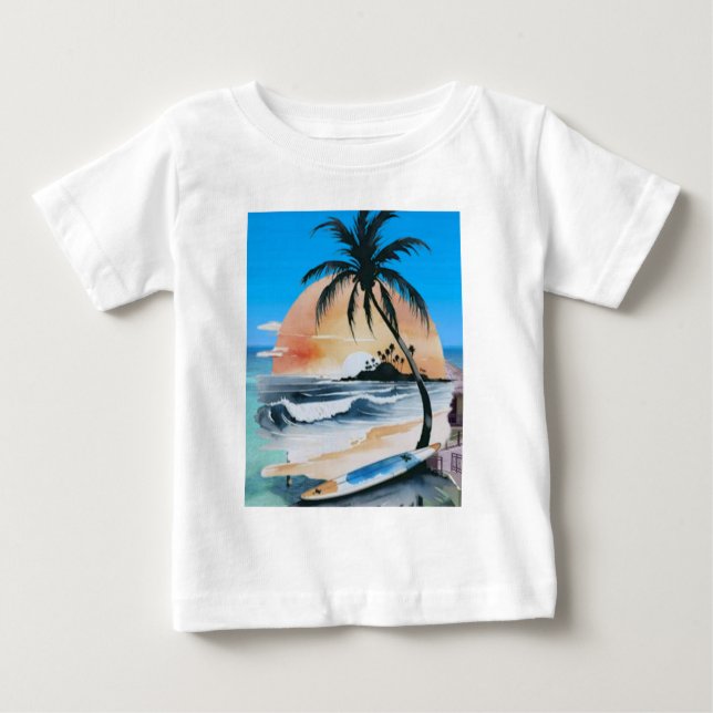 Camiseta De Bebé sol de marBrilla y palmera en la playa (Anverso)